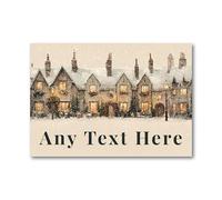 Personalised Aluminium Plaque Winter Village Cottage Sign Christmas Home Decor Snowy Street Scene
