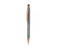 Personalised Aluminium Stylus Ballpoint Pen with Soft Touch Rubber Finish, Rose Gold Trim, Colour Reveal Laser Engraving, Jumbo Blue Ink Refill, Premium Push Button Pen for Office & Promotional Gifts