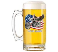 Personalised American Flag Beer Tankard Mug with Chopper Motorbike and Bald Eagle Design, 16floz 470ml Image Only or Customizable Personalisation
