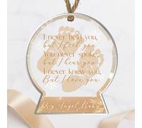 Personalised Angel Baby Memorial Hanging Decoration - Babies Footprint Snowglobe Shape Bauble - Miscarriage Baby Loss Keepsake for Grieving Parents & Family (Beige)