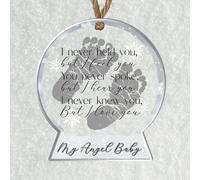 Personalised Angel Baby Memorial Hanging Decoration - Babies Footprint Snowglobe Shape Bauble - Miscarriage Baby Loss Keepsake for Grieving Parents & Family (Grey)