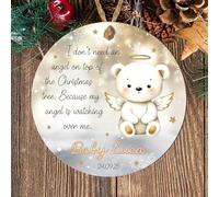 Personalised Angel Baby Remembrance Christmas Hanging Decor Keepsake Bauble - Miscarriage, Baby Loss Sentimental Cusom Decoration (Gold Background, MDF Wood - Indoor Use Only)