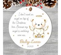 Personalised Angel Baby Remembrance Christmas Hanging Decor Keepsake Bauble - Miscarriage, Baby Loss Sentimental Cusom Decoration (White Background, MDF Wood - Indoor Use Only)