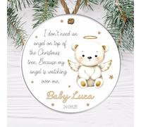 Personalised Angel Baby Remembrance Christmas Hanging Decor Keepsake Bauble - Miscarriage, Baby Loss Sentimental Cusom Decoration (White Background, Acrylic - Indoor & Outdoor Use)