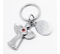 Personalised Angel Keyring with Pink Crystal, Engraved Fob Engraved