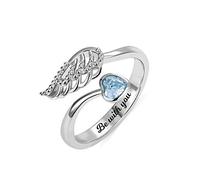 Personalised Angel Wing by My Side Ring with Customised Inside Engraving and Simulated Birthstone Ring 925 Sterling Silver Jewellery Gift for Her for Wife Daughter Mom