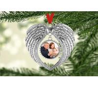 Personalised Angel Wings Christmas Tree Ornament with Photo - Memorial Keepsake Decoration | Bereavement Gift | Hanging Photo Ornament | Cute Blue Skies