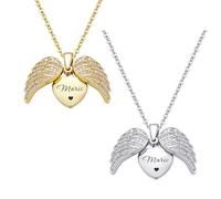 Personalised Angel Wings Necklace, Engraved Name Necklace Guardian Angel Wing Pendant Jewellery Birthday Mother's Day Gift for Mum Women