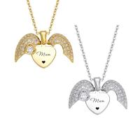 Personalised Angel Wings Necklace, Engraved Name Necklace Guardian Angel Wing Pendant Jewellery Birthday Mother's Day Gift for Mum Women