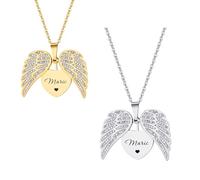 Personalised Angel Wings Necklace, Engraved Name Necklace Guardian Angel Wing Pendant Jewellery Birthday Mother's Day Gift for Mum Women