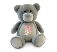 Personalised Animal Alphabet Teddy Bear Grey Baby Gift Christening Name