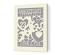 Personalised Anniversary Card Custom Wedding Anniversary Card for Husband Wife Her Him Gifts for Golden Ruby Wedding Anniversary Couple Laser Cut Greeting Cards with Envelope (Grey)