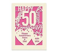 Personalised Anniversary Card Gift for Wedding Memory Lover Couples Girl Women Wife Laser Paper Cut Cards for Her Customized Names and Times with Envelopes(Fuchsia)