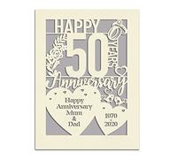 Personalised Anniversary Card Gift for Wedding Memory Lover Couples Girl Women Wife Laser Paper Cut Cards for Her Customized Names and Times with Envelopes(Grey)