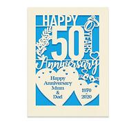Personalised Anniversary Card Gift for Wedding Memory Lover Couples Girl Women Wife Laser Paper Cut Cards for Her Customized Names and Times with Envelopes(Blue)