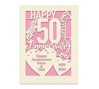 Personalised Anniversary Card Gift for Wedding Memory Lover Couples Girl Women Wife Laser Paper Cut Cards for Her Customized Names and Times with Envelopes(Pink)