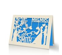 Personalised Anniversary Card Gifts for Him Her Custom Wedding Anniversary Card Mr and Mrs Gifts Laser Paper Cut Cards for Wife Husband Women Men Lover Partner Couple with Envelope(Blue)