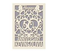 Personalised Anniversary Card Gifts for Him Her Happy Anniversary Card Greeting Cards Laser Paper Cut Cards with Any Name & Year for Women Wife Husband Couple for 25th 30th 40th 50th(Grey)