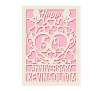 Personalised Anniversary Card Gifts for Him Her Happy Anniversary Card Greeting Cards Laser Paper Cut Cards with Any Name & Year for Women Wife Husband Couple for 25th 30th 40th 50th(Pink)