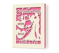 Personalised Anniversary Card Gifts for Him Her Happy Anniversary Card Laser Paper Cut Cards with Any Name & Date for Couple Husband Wife on 1st 3rd 5th 10th 15th 20th Anniversaries (Fuchsia)