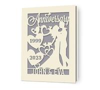 Personalised Anniversary Card Gifts for Him Her Happy Anniversary Card Laser Paper Cut Cards with Any Name & Date for Couple Husband Wife on 1st 3rd 5th 10th 15th 20th Anniversaries (Grey)