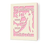 Personalised Anniversary Card Gifts for Him Her Happy Anniversary Card Laser Paper Cut Cards with Any Name & Date for Couple Husband Wife on 1st 3rd 5th 10th 15th 20th Anniversaries (Pink)