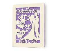 Personalised Anniversary Card Gifts for Him Her Happy Anniversary Card Laser Paper Cut Cards with Any Name & Date for Couple Husband Wife on 1st 3rd 5th 10th 15th 20th Anniversaries (Lilac Purple)