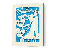 Personalised Anniversary Card Gifts for Him Her Happy Anniversary Card Laser Paper Cut Cards with Any Name & Date for Couple Husband Wife on 1st 3rd 5th 10th 15th 20th Anniversaries (Blue)