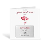 Personalised Anniversary Card & Metal Keepsake Gift | I Love You More Greeting Card | Custom Printed with Date, Initials & Love from Name