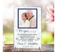 Personalised Anniversary Plaque - Custom A5/A4 MDF & Acrylic Sign - Milestone Anniversaries (1st, 25th, 30th, 35th, 40th, 45th, 50th, 55th, 60th (6. 45th Anniversary, Acrylic A5 21cm x 15cm)