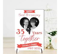 Personalised Anniversary Plaque - Custom A5/A4 MDF & Acrylic Sign - Perfect for Celebrating Milestones (Coral 35th anniversary, Mdf Wood A4 30cm x 21cm)