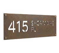 Personalised Antique Brass Effect House Number Plaque with Cut-Out Address Design, Custom Door Sign for Home, Office, Business Entrance, Wall Mounted Name & Address Plate 22 x 5 cm