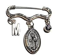 Personalised Antique Silver 'St. Jude Thaddeus Pray For Us' Brooch with Initial & Birthstone in a Velvet Gift Bag