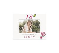 Personalised Any age Birthday White Photo Frame Gift With Flowers 16th, 18th, 21st, 30th, 40th, 50th, 60th, 70th, 80th