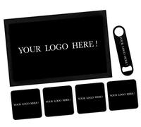 Personalised Any Logo Bar Runner Mat Matching Set Custom Bar Blade Bottle Opener & 4 Coasters Promotional Beer Gifts For Pubs Home Bar Novelty Accessories For Dad Father's Day Mens Man Cave