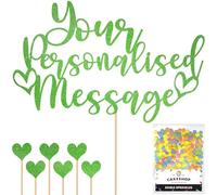 Personalised Any Message Cake Topper - Green Custom Birthday & Celebration Decoration - Double-Sided Glitter with Edible Sprinkles Included | Cakeshop
