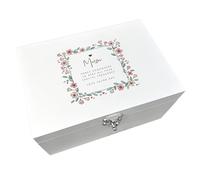 Personalised "Any Message" Flower Border White Wooden Keepsake Box | Mother's Day, Anniversary, Birthday Gift | 30cm x 23cm x 18cm