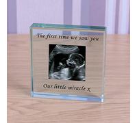 Personalised Any Message Glass Token Photo Engraved Glass Block Paperweight Gift Glass Block Wedding Baby Scan Birthday Christmas Present