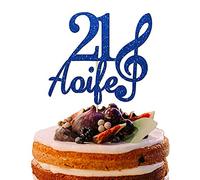 Personalised Any Name Any Age Cake Topper Music Note Design for Music Lover Customized Happy Birthday Music Theme Party Decoration Multicolour Glitter Card 10th 13 16 18 21 30 40 50 60 (Royal blue)