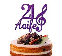 Personalised Any Name Any Age Cake Topper Music Note Design for Music Lover Customized Happy Birthday Music Theme Party Decoration Multicolour Glitter Card 10th 13 16 18 21 30 40 50 60 (Purple)