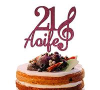 Personalised Any Name Any Age Cake Topper Music Note Design for Music Lover Customized Happy Birthday Music Theme Party Decoration Multicolour Glitter Card 10th 13 16 18 21 30 40 50 60 (Hot pink)