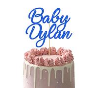 Personalised Any Name Baby Shower Cake Topper for Baby Boy or Baby Girl New Born Baby Name Reveal Customized Happy Birthday Party Decoration Multicolour Glitter Card (Royal blue)