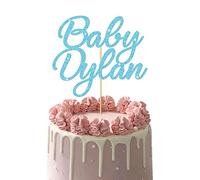 Personalised Any Name Baby Shower Cake Topper for Baby Boy or Baby Girl New Born Baby Name Reveal Customized Happy Birthday Party Decoration Multicolour Glitter Card (Ocean blue)