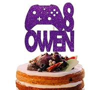 Personalised Any Name Cake Topper Gamer Controller Floss Console Customized Happy Birthday Gaming Theme Party Decoration Multicolour Glitter Card 10th 13 16 18 21 30 40 50 60 (Purple)