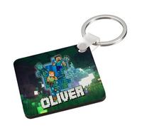 Personalised ANY NAME Cool Pixel Art, Video Gamer Lover, Gaming Enthusiast, Gift for Kids, Back to School, MDF and Rectangle A5 Key Ring, Keychain. (MDF Square)