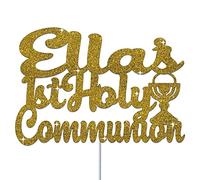 Personalised Any Name First Holy Communion Glitter Cake Topper - Custom Made Party Decoration Props - Multiple Colors Available (Gold)