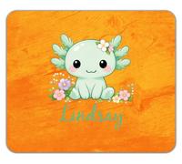 Personalised Any Name Green Axolotl with Flowers Mouse Mat Pad 24cm x 19cm