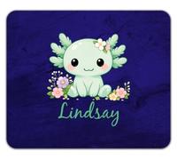 Personalised Any Name Green Axolotl with Flowers Mouse Mat Pad 24cm x 19cm
