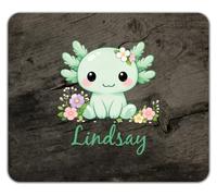Personalised Any Name Green Axolotl with Flowers Mouse Mat Pad 24cm x 19cm
