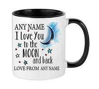 Personalised Any Name I Love You to The Moon & Back Coffee Tea Cocoa Soup Daily use Mug Valentine's Day Birthday Party gage Keepsake Unique Ceramic Cup Mug. (Black Inside and Handle)
